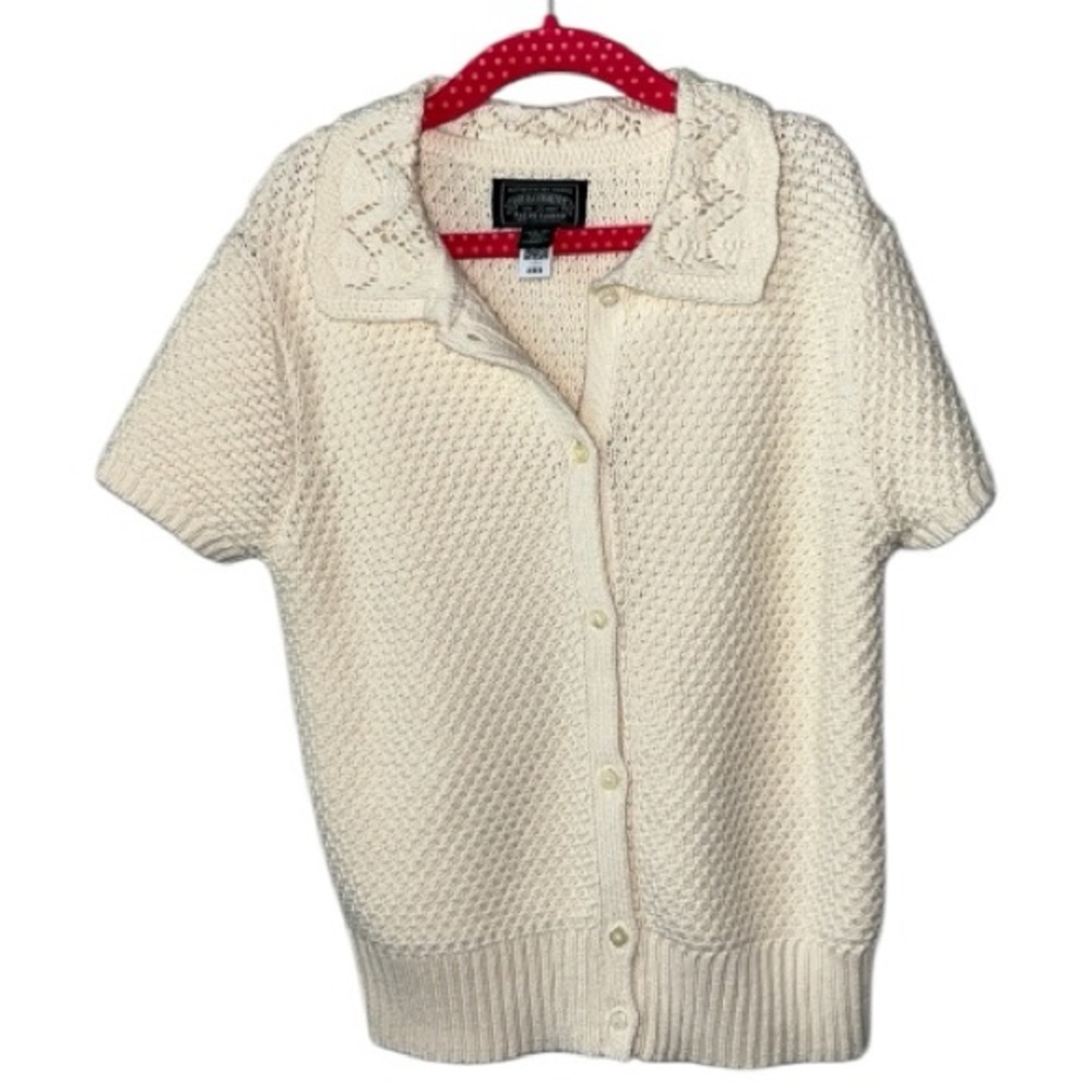 Polo Ralph Lauren Country Cream Ivory Knit Crochet Cardigan Sweater Size M 8/10